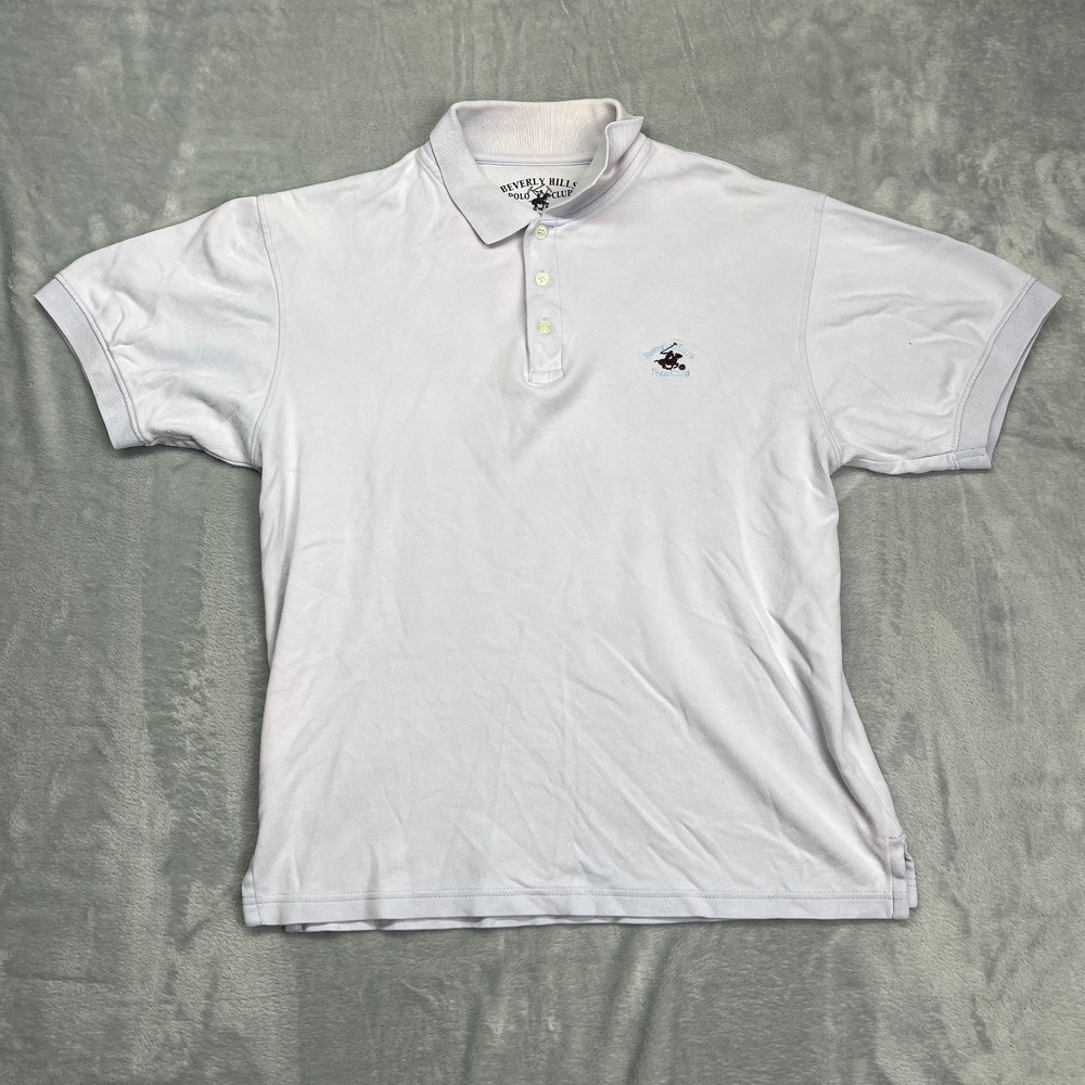 Beverly Hills Polo Club Polo Shirt Mens M Gray Short Sleeve Side Slit Popover‎